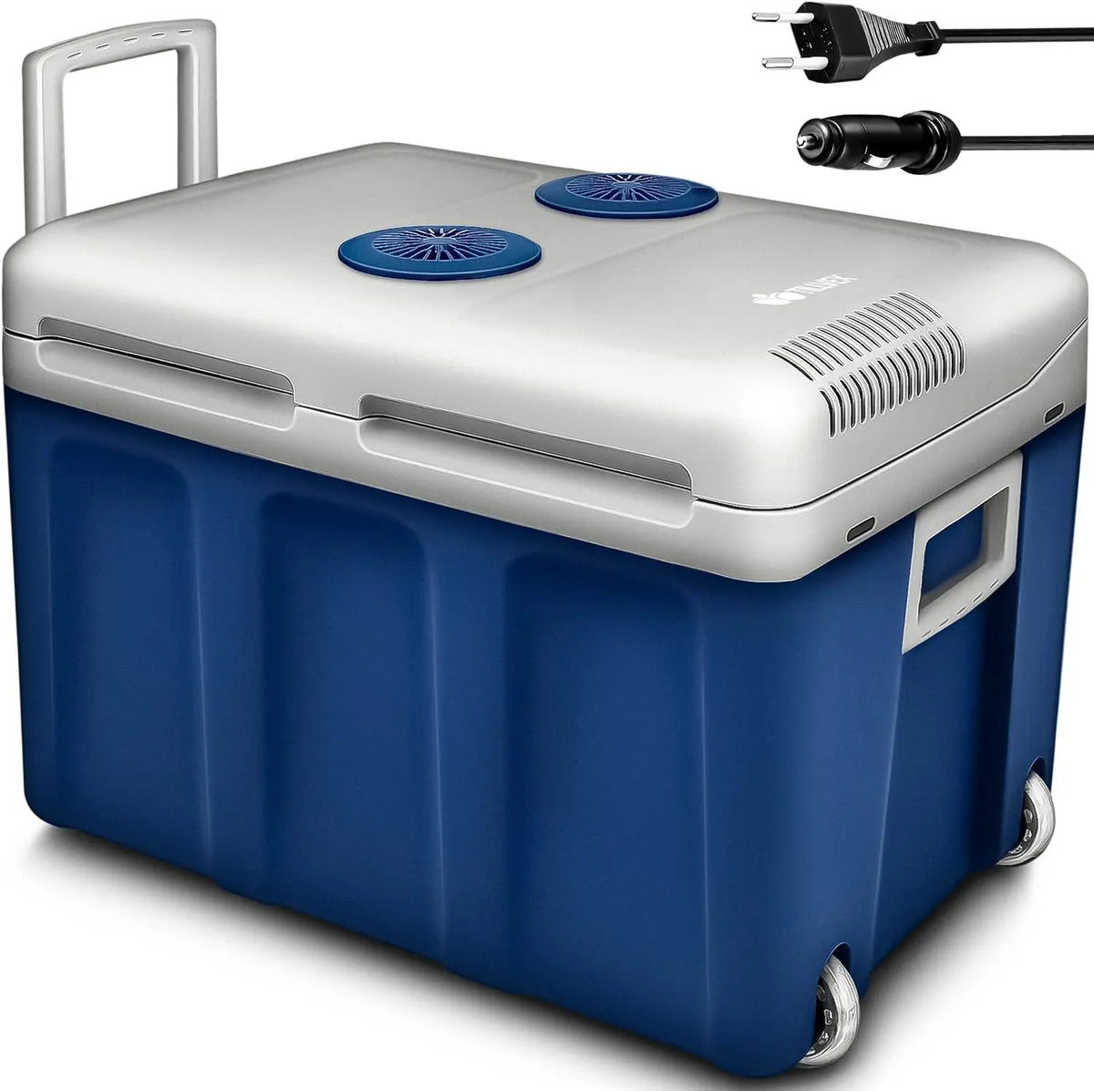 Tillvex Glacière électrique 40 l avec roulettes – bleu/gris