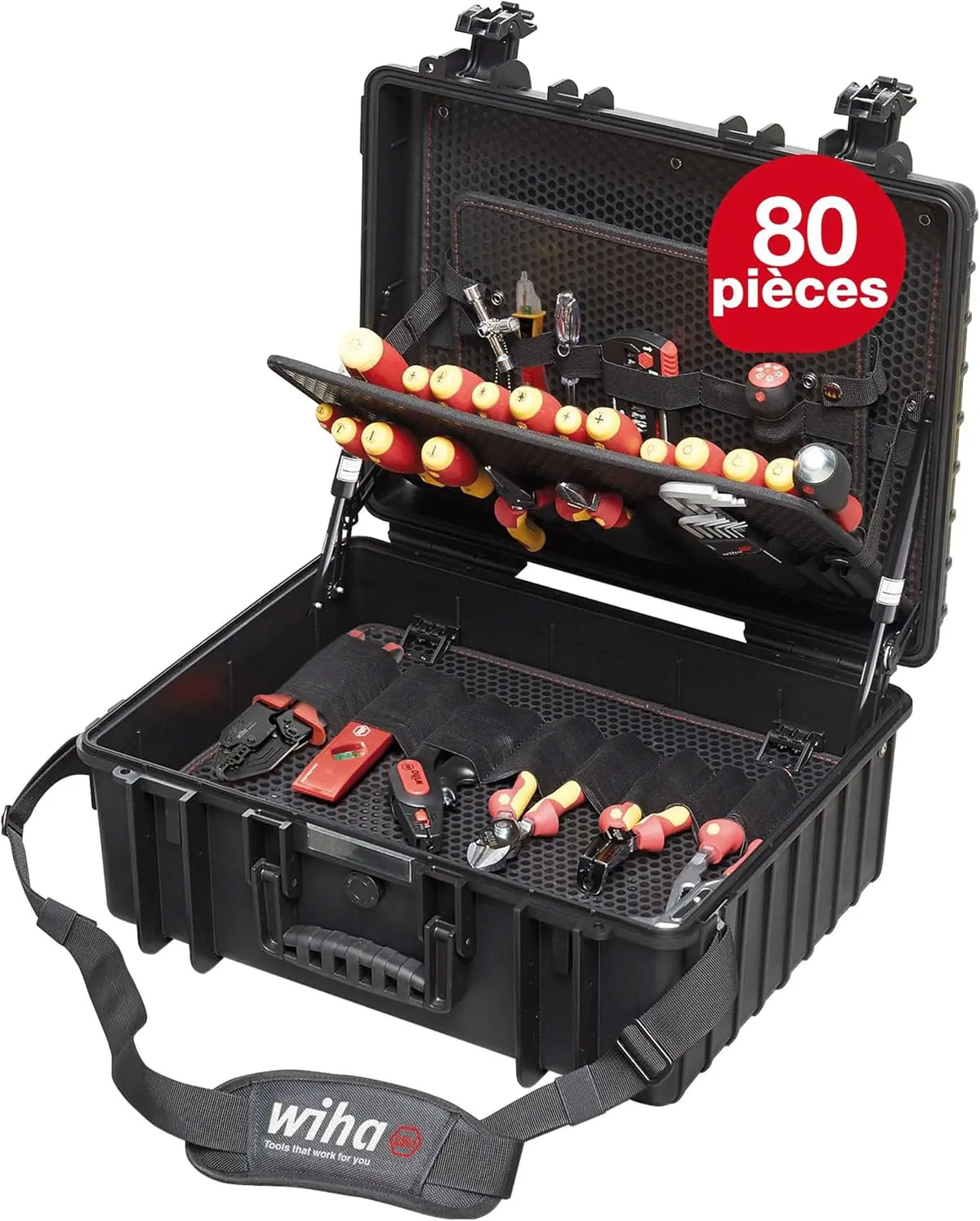 Wiha Caisse à outils électricien Competence XL 81 pièces 40523 – gris/noir