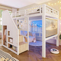 Zepneiy Lit Mezzanine avec éclairage LED 140x200 cm – blanc