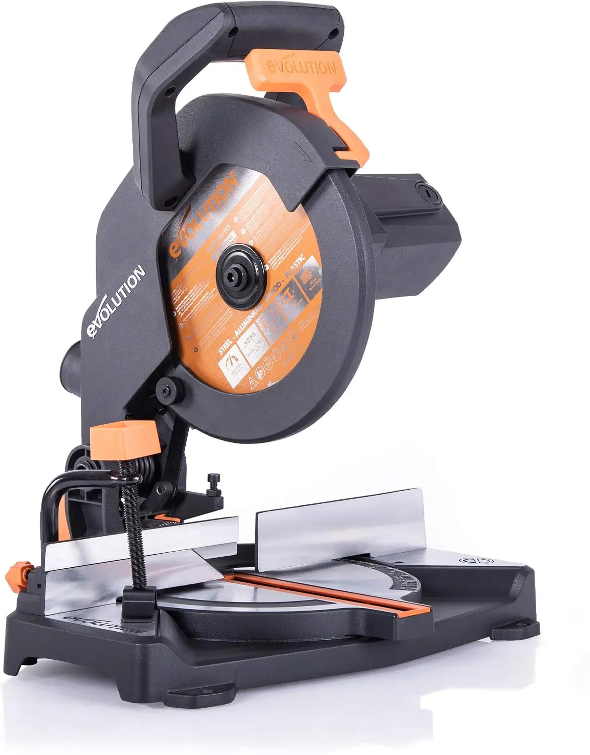 Evolution Power Tools Scie à Onglet Compacte Coupe Multi-Matériaux Lame TCT Incluse Coupe le Bois – R210CMS, 1200 W, gris
