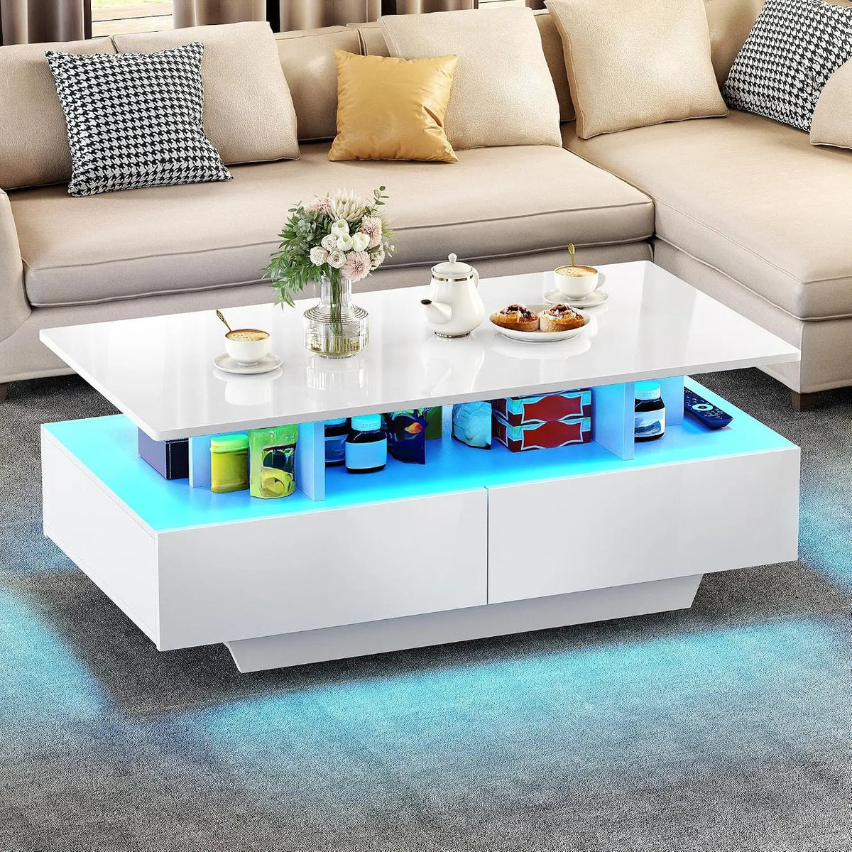 YITAHOME Table Basse Rectangulaire – gris/bleu/blanc